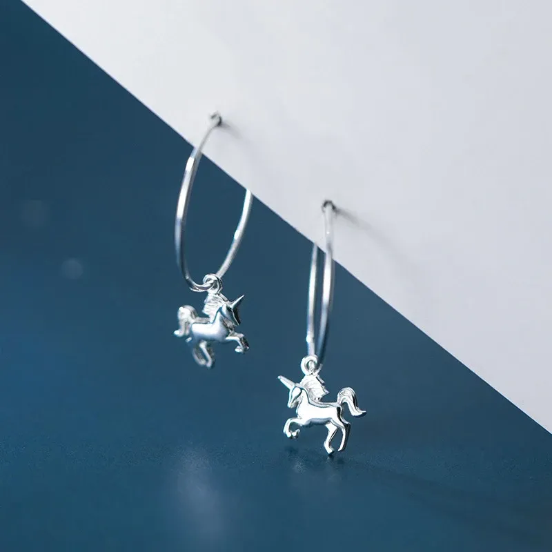 イヤリングMiqiao Amulet Unicorn Silver Hoop earrings for Women 925％Sterling Hypoallergenic Jewelry女性ファッションかわいいギフト2020 New