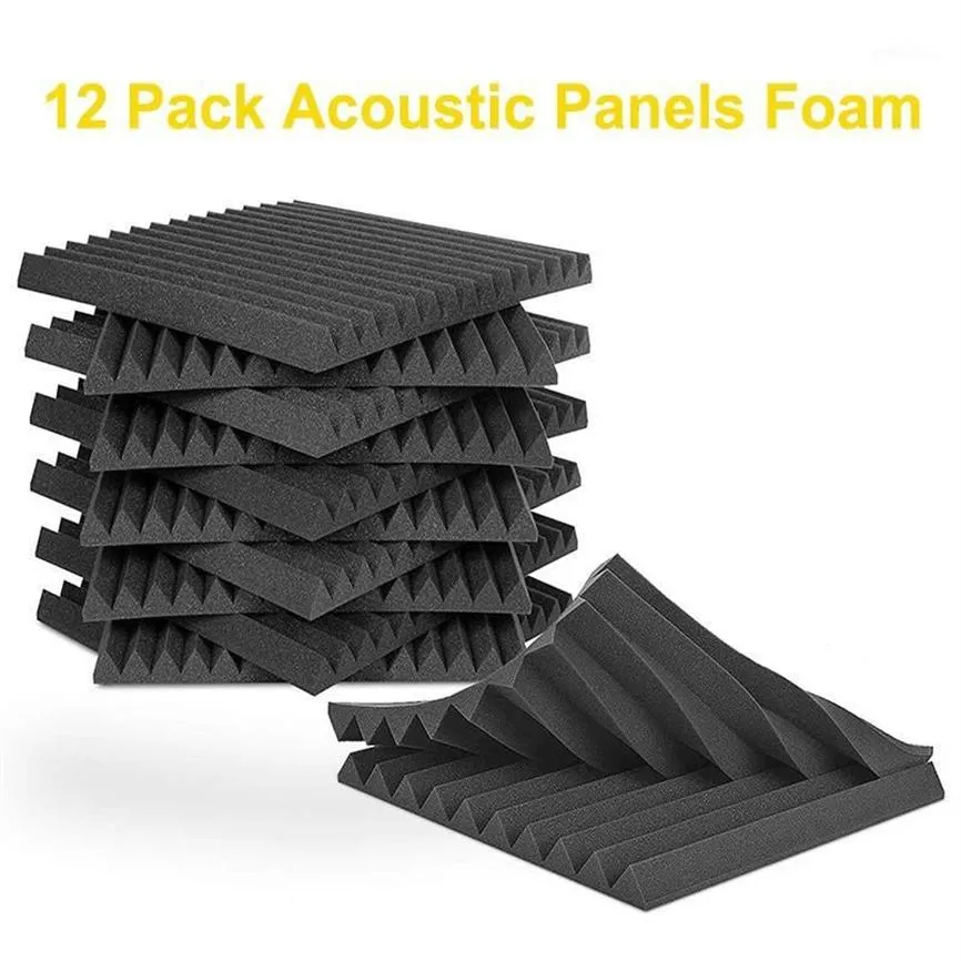 Nya 12st Acoustic Foam Panel Tiles Wall Record Studio 12 X12 X1 Sound-Proof Black Blue for Studio Home Recital HA2234