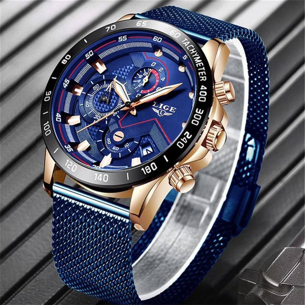 2019 Lige Top Brand Fashion Watches Men Sport Sport Stainless Steenless Steel Mesh Belt Quartz Clock Men Wristwatch Relogio Masculino L3137