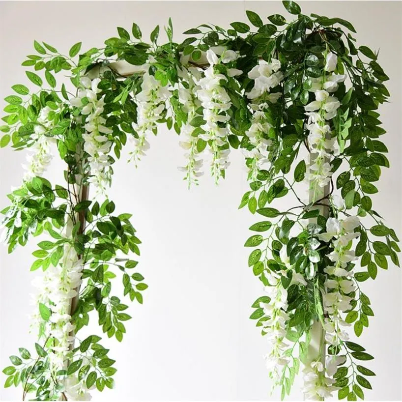 180cm Blauweregen Kunstbloemen Plastic Zijde Klimop Wijnstok Garland Hortensia String Huwelijksboog DIY Ambachtelijke Muur Opknoping Decoration299f