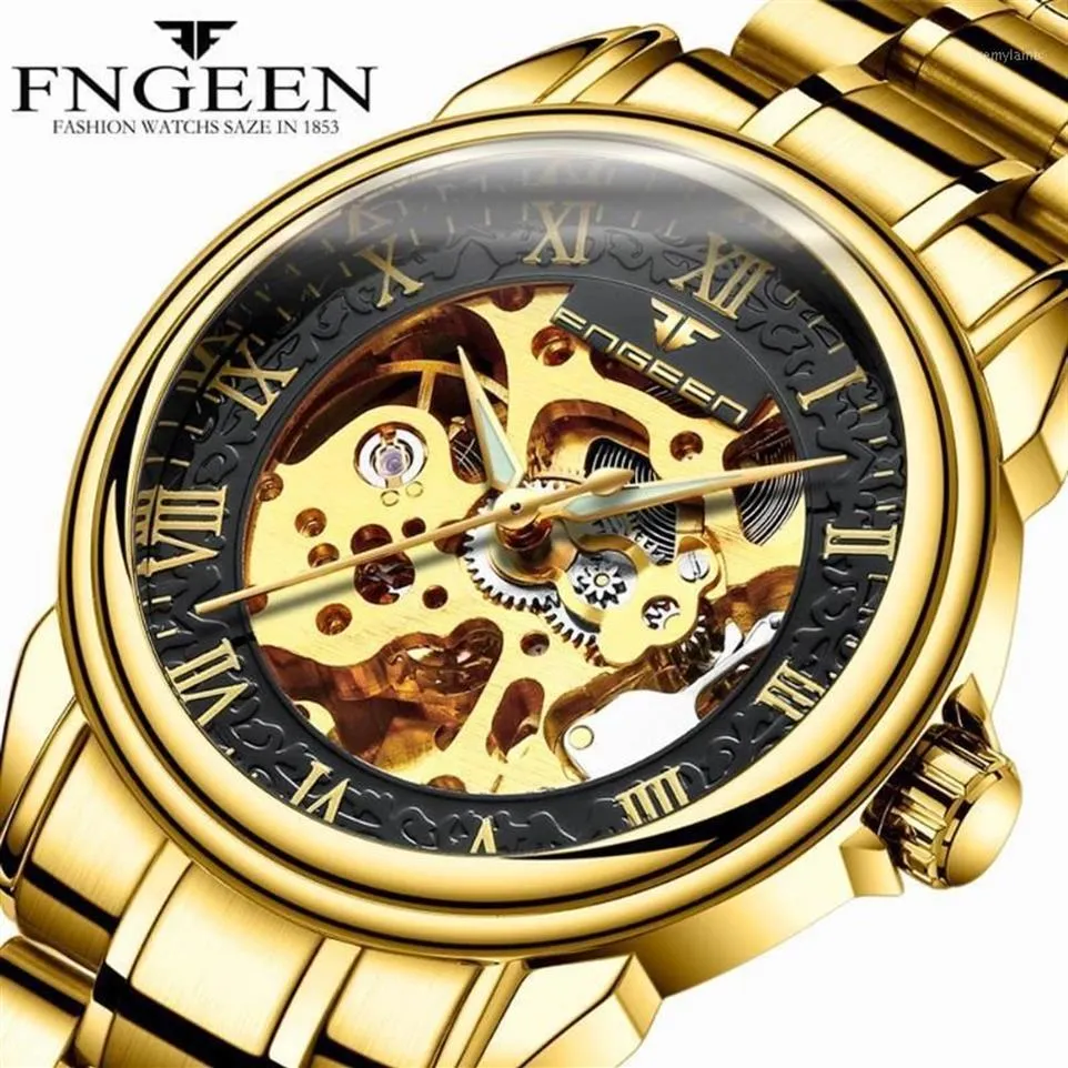 Mannen Horloges 2020 Gloednieuwe Stalen Mechanische Horloge Fashion Casual Skeleton Automatische Horloge Goud Mannen Watch1267v