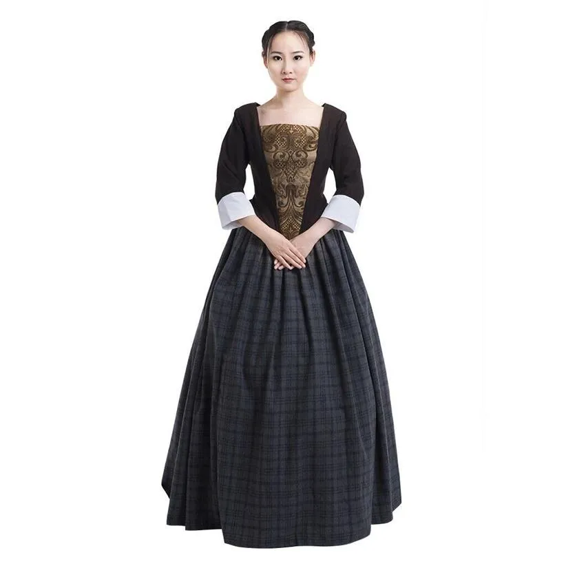 Disfraz de cosplay de la serie de televisión Outlander, disfraz de cosplay de Claire Fraser, vestido escocés 201U