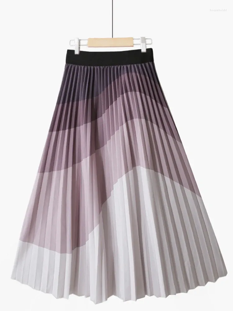 Skirts TIGENA Fashion Gradient Pleated Skirt For Women 2024 Spring Summer Korean A Line High Waist Midi Long Female