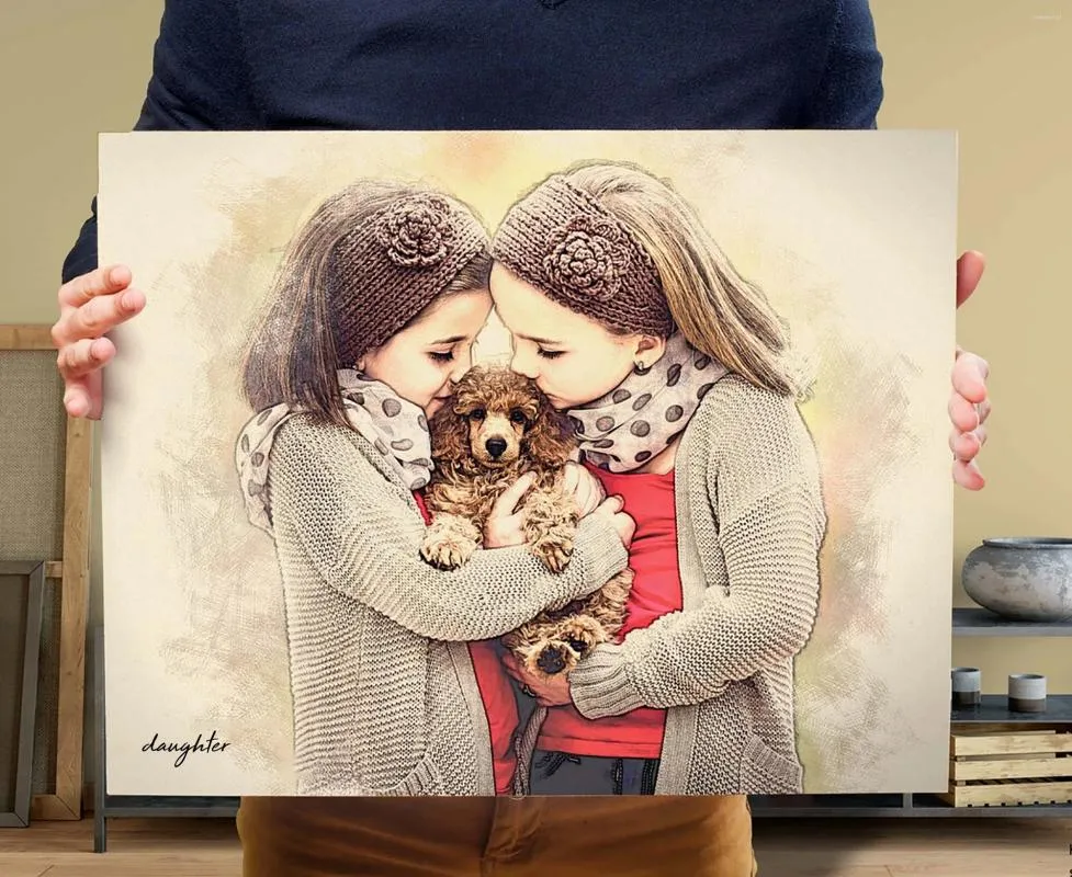 Paintings Custom Color Pencil Sketches Portrait Family Peronalized Painting From Po Birthday Gift Father's Day