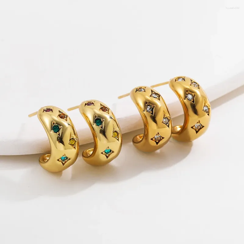 Boucles d'oreilles en Zircon arc-en-ciel pour femmes, petites boucles d'oreilles rondes de couleur or, en acier inoxydable, bijoux cadeaux