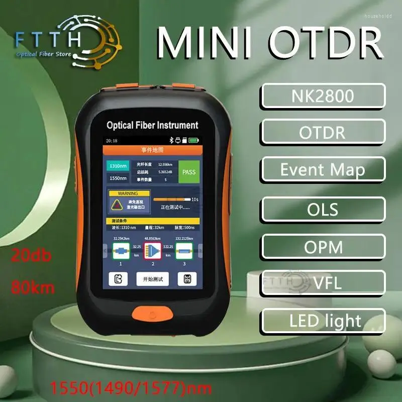 Fiber Optic Equipment NK2800 Mini OTDR 1550(1490/1577)nm 80KM Support With Light Test Active Optical Time Domain Reflectometer 3.5 Inch