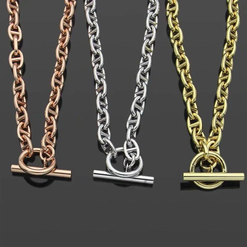 Europe America Fashion Style Men Lady Women Gold-Silver-Rose gold Metal Lovers Thick Necklace With Engraved H Letter Clasp Pendant3295