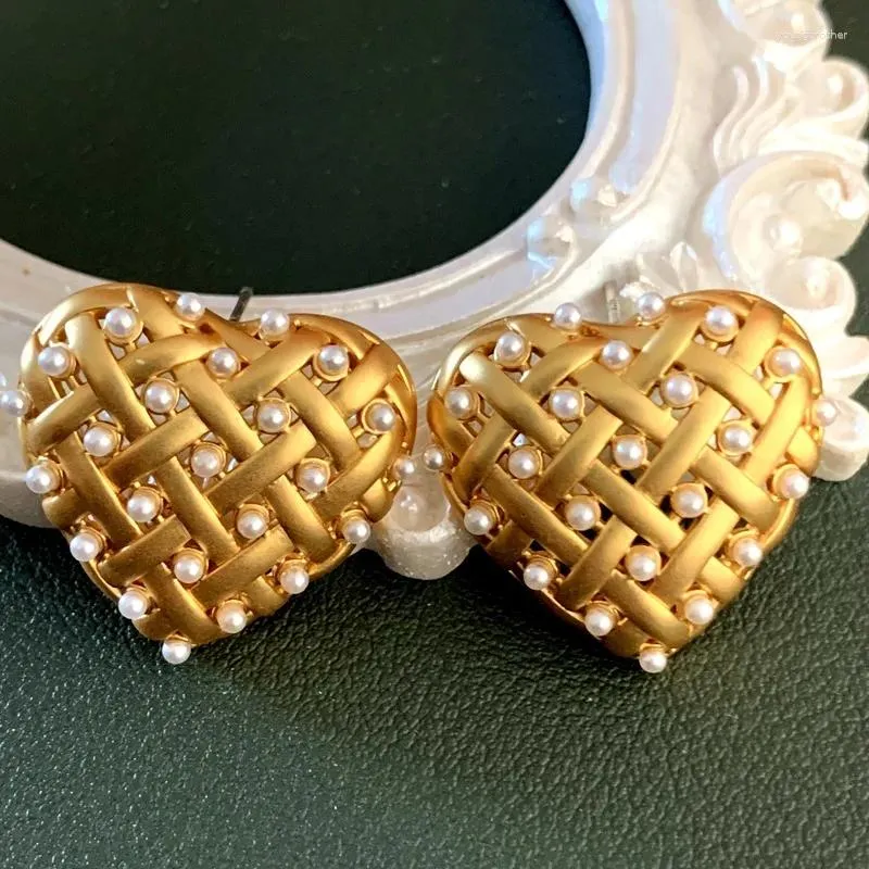 Studörhängen mode smycken s925 silver stift imitation pärla pärla hjärtformad metall med 24 k guldplätering kvinnlig