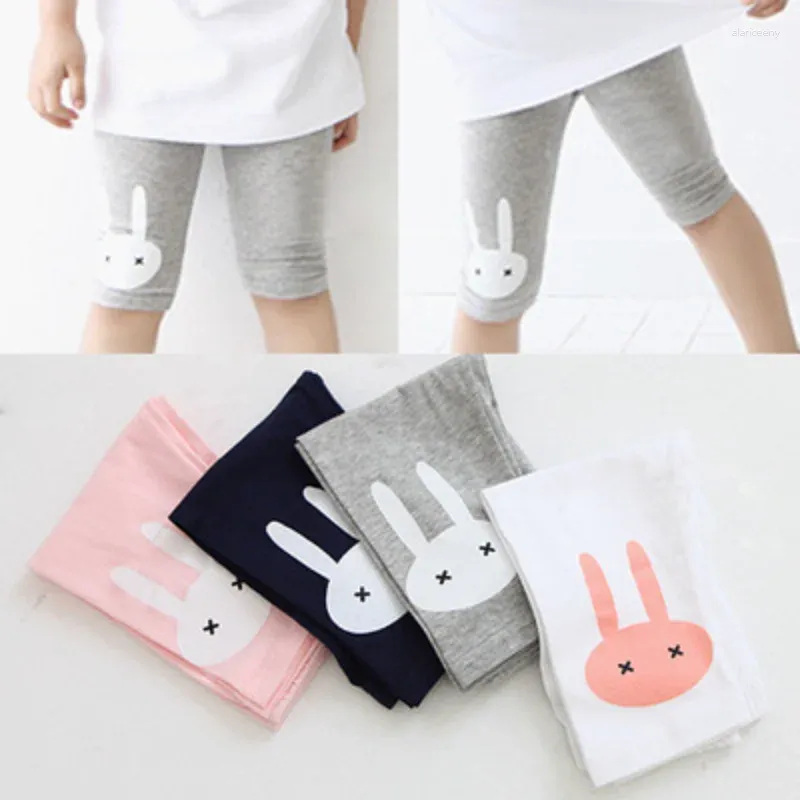 Trousers Summer Girls Leggings Rabbit Kids Knee Length Pants Leggins Trouser Elastic Cotton Candy Color Children Capris Girl Skinny