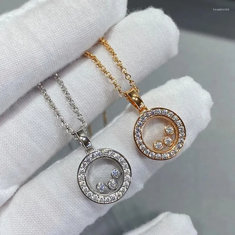 Pingentes vendendo 925 prata esterlina três diamantes girando circular pingente colar feminino moda marca de luxo presente festa