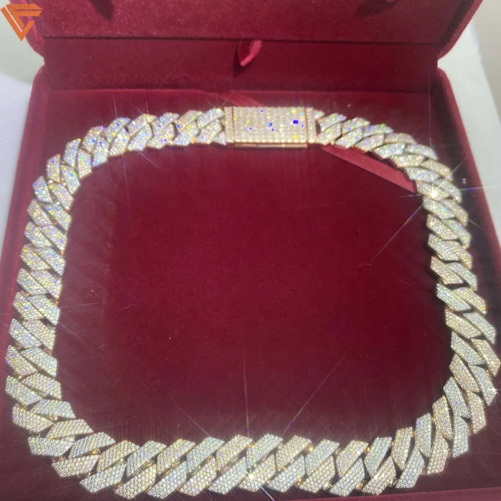 Collier à maillons cubains en diamant Moissanite, personnalisé, largeur 15mm 18mm, 22 pouces, 3 tons, 4 tons, Hip Hop Vvs, chaîne cubaine Moissanite