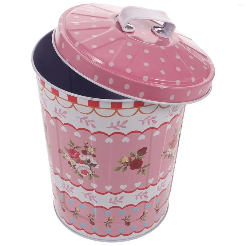 Storage Bottles Tinplate Bucket Mini Trash Can With Lid Metal Container Empty Tins Candy