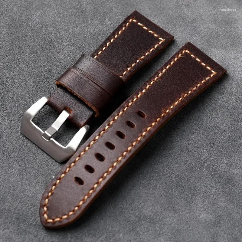 Watch Bands Handmade First Layer Cowhide Leather Watchband 24 26mm Strap Vintage Brown Thickened For PAM Men's Bracelet