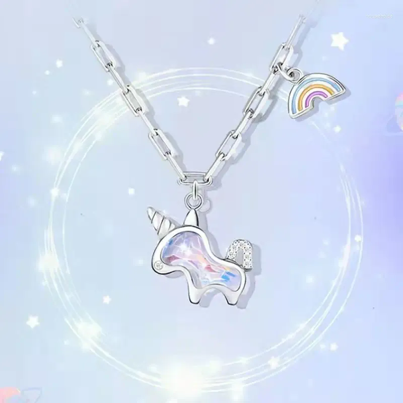 Wisiorki Voq Silver Color Rainbow Unicorn Charm Naszyjnik i zawieszka damskie dziewczyny