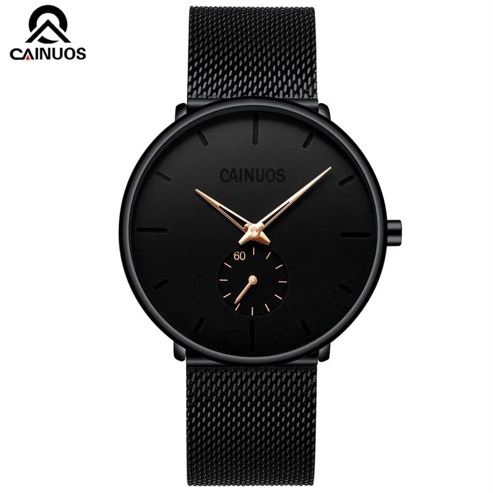 Cainuos Fashion Mens Watches Top Quartz Watch Men Casual Slim Mesh Steel Waterproof Sport Watch Relogio Masculino291o