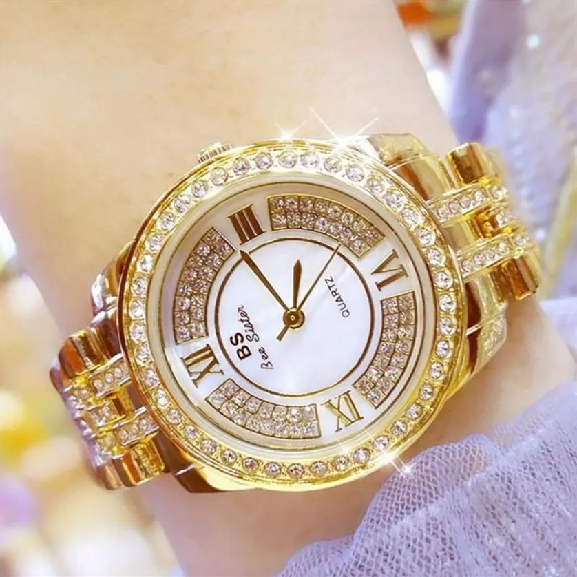 Stylish Trendcy Watches Golden Silver color Rose Gold Color INS Full Diamonds Women Dress Watches Shiny Elegant Girls GIFT319F