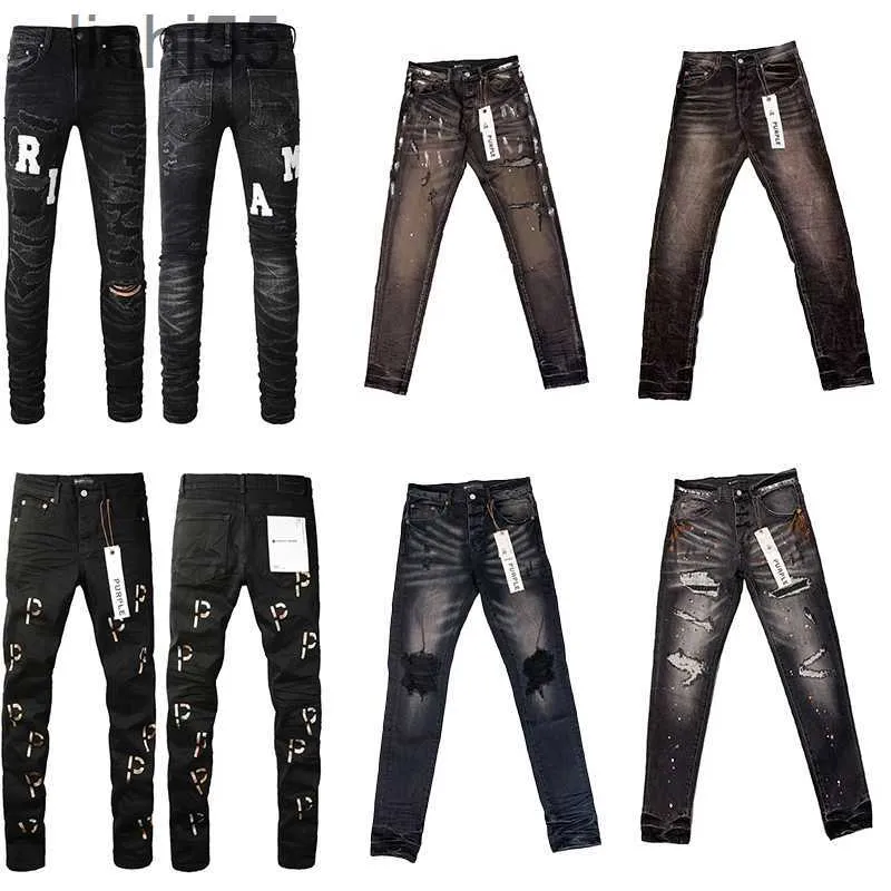 Jeans pour hommes Purple Amirs Designer Puple Mens Skinny Luxury Denim Pant Distressed Ripped Biker Noir Bleu Jean Slim Fit Motorcycleqfnq