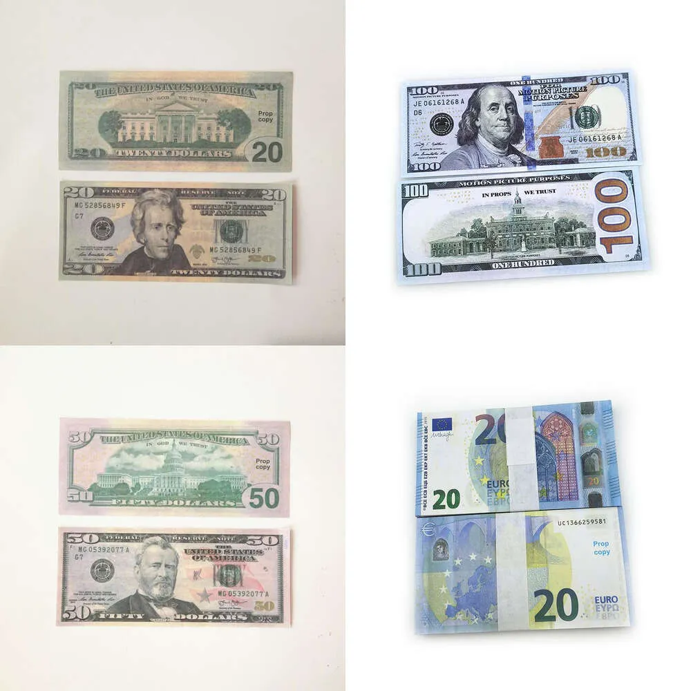 2022 New Fake Money Banknote 5 20 50 100 200米ドルユーロリアルなおもちゃバー小道