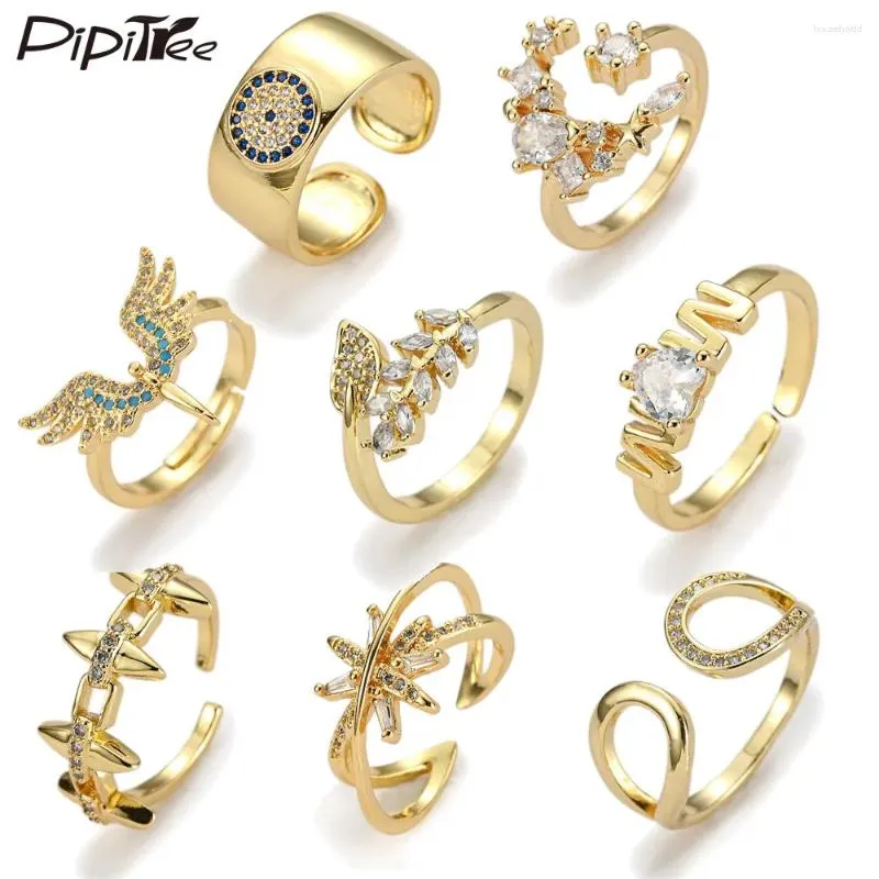 Cluster Ringen Pipitree Mode CZ Maan Ster Blad Boze Oog Vrouwen Goud Kleur Glanzende Zirconia Vinger Ring Bruiloft Sieraden Cadeau