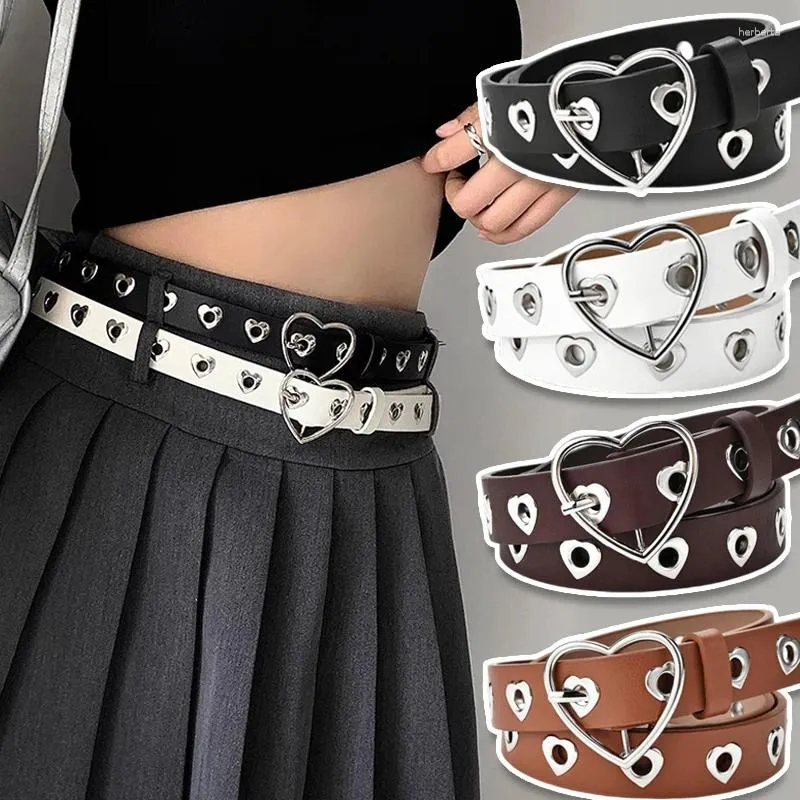 Belts Fashion Women Belt Leather Punk With Adjustable Love Heart Holes Luxury Designer Buckle For Dress Jeans Cool Boy Girl