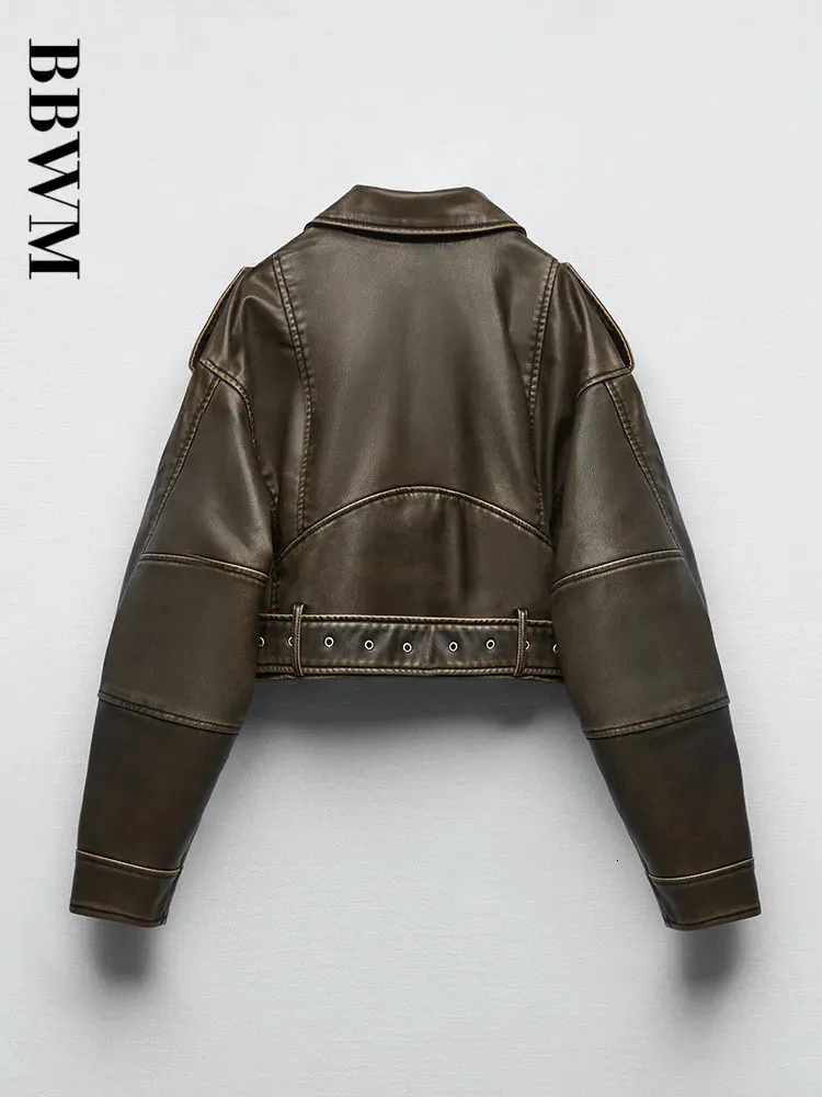 Womens Vintage Faux Leather Biker Jacket - Oversized Moto