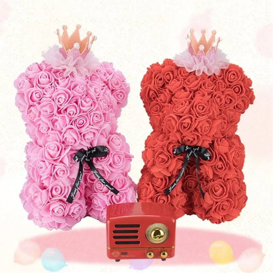 Oso de peluche rosa, flor artificial, rosa de oso, decoración navideña para el hogar, San Valentín, regalos para mujeres 2275