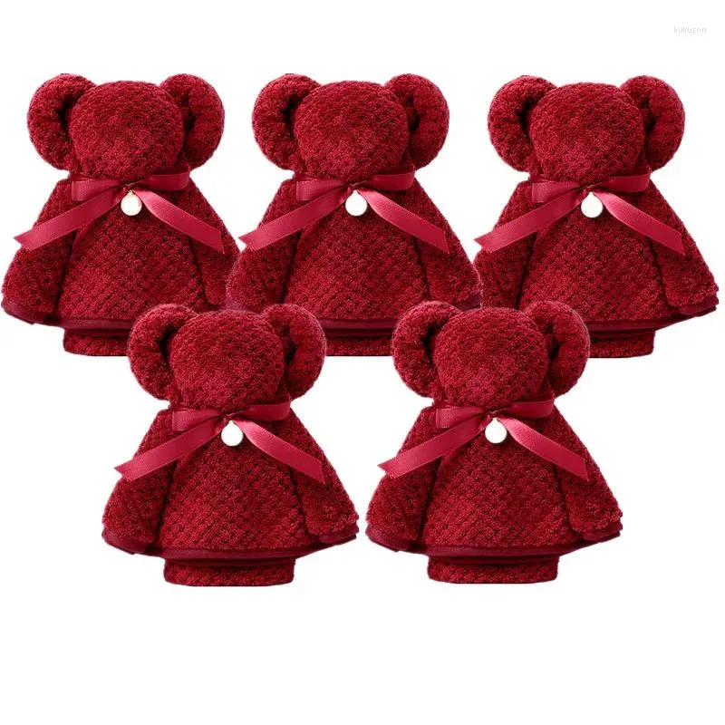 Serviette 5pcs Type d'ours Vin Rouge Corail Velours Cadeau de mariage créatif Douche de visage Super absorbant Bain doux