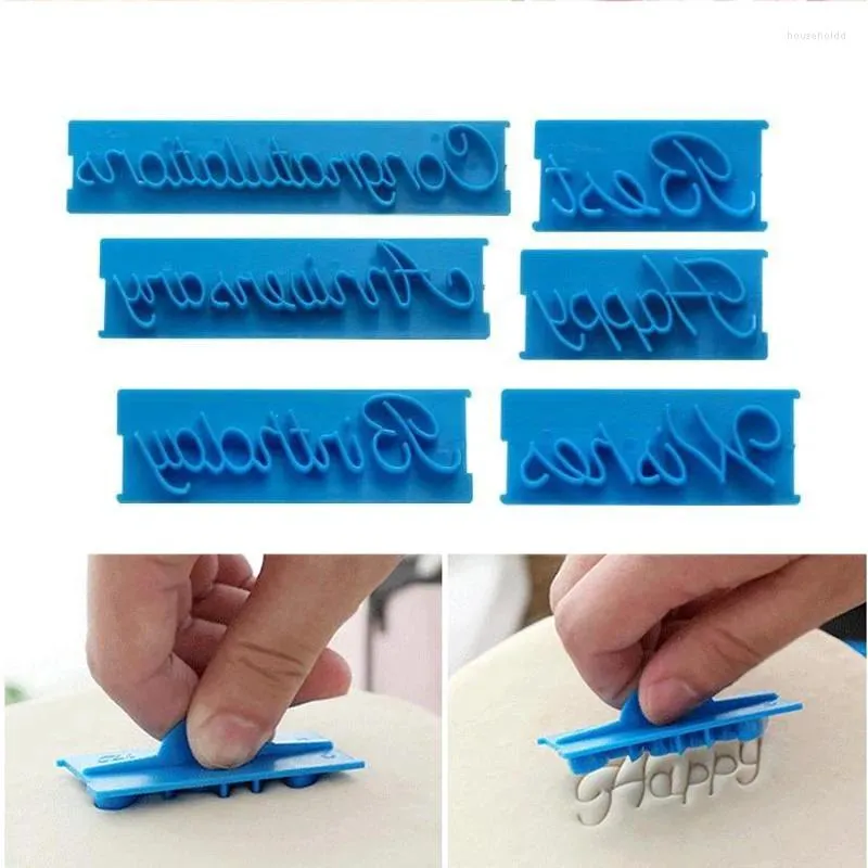 Baking Moulds 6pcs Cake Molds English Letter Words Cookie Press Stamp Embosser Cutter Fondant Mould Happy Birthday Decoration