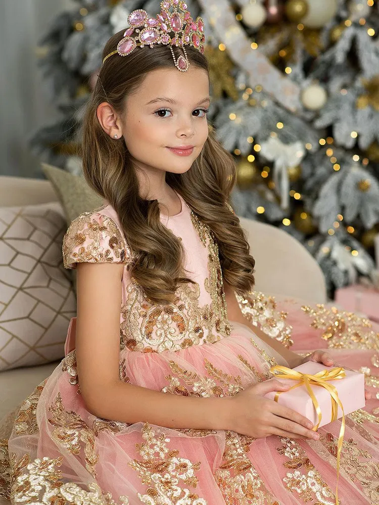Pink Girls Princess Ball Organza Flower Girl Dresses Hand Made Flowers  Beads Crystals Gold Lace Toddler Birthday Pageant Gown from Dhgate Flower  Girls' Dresses - price 287.23
