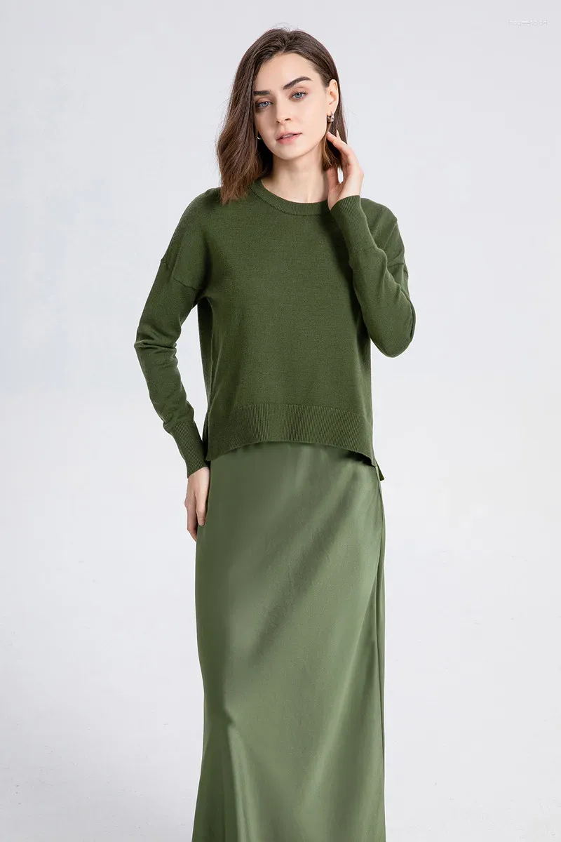 エレガンスの女性服のゆるいスタイルの編み物と高品質の高級酢酸サテンスカートとしてのスカート