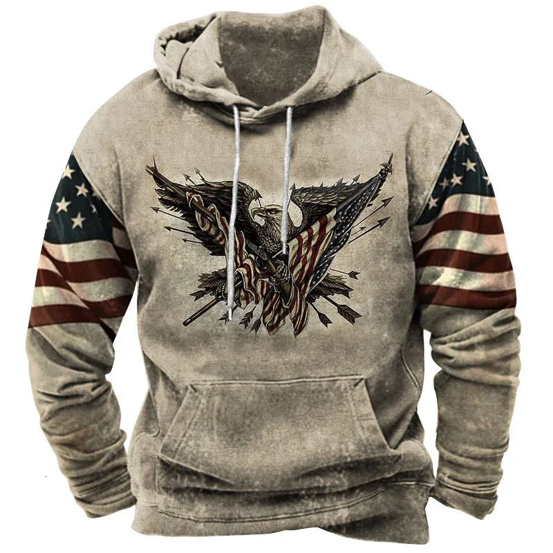 Vintage Men's Hoodie American Flag Pattern Print Sweatshirt Street Fashion Long Sleeve Oversized Loose Y2k Clothing Men Hoodies 240123