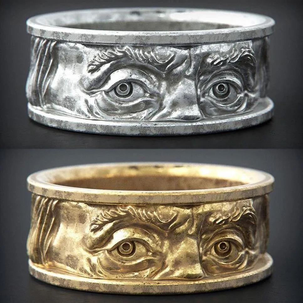 Creative Unusual Face Jewelry Carving Gaze Both Eyes Golden Rings Size 7-12 Men And Women Charm Halloween Gifts MENGYI Cluster244h