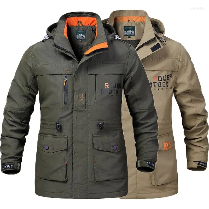 Vestes pour hommes Tactique imperméable multifonctionnelle chasse veste de pêche camping randonnée militaire cargo multi-poches polaire à capuche