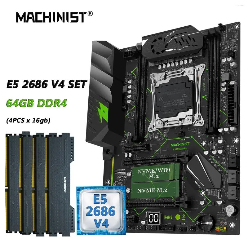 Placas-mãe Machinista X99 Placa-mãe Combo LGA 2011-3 Xeon Kit E5 2686 V4 CPU DDR4 64GB (4pcs 16g) Memória ATX USB3.0 NVME M.2 MR9A PRO