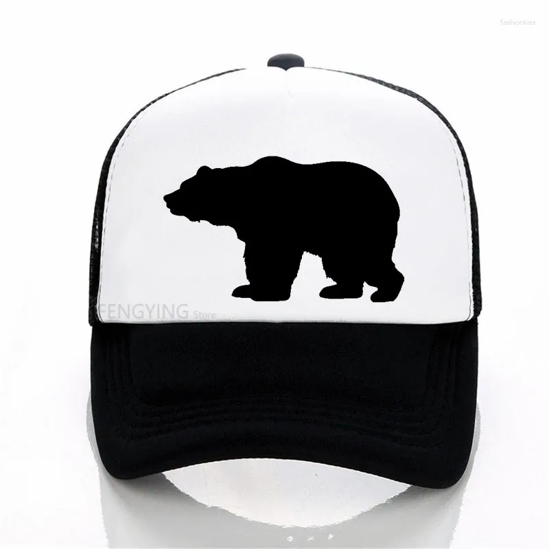 Bollkåpor brun björn tryck baseball mössa män kvinnor snapback andningsbara mesh hiphop hattar unisex casual ben casquette