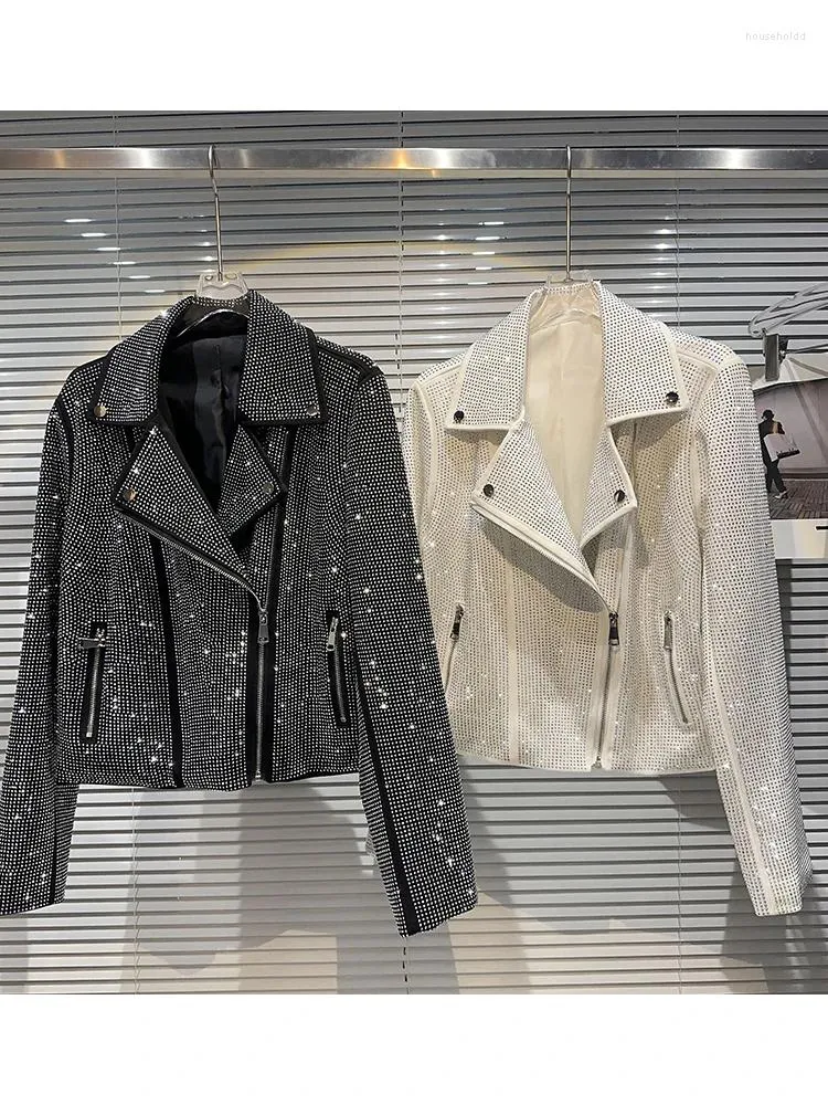 Jaquetas femininas de alta qualidade 2024 outono inverno designer moda diamantes frisados zíper jaqueta curta