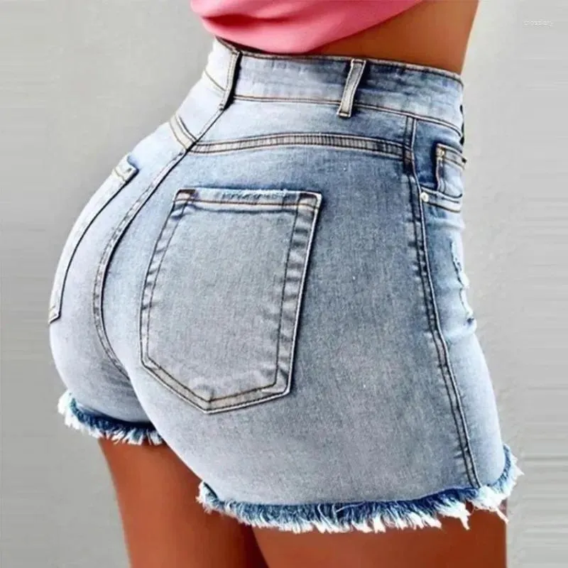 Pantaloncini da donna Trendy Mid Denim con bordi sfrangiati e nappe Jeans larghi a vita alta Blue Jean per le donne 2024 Summer Ropa