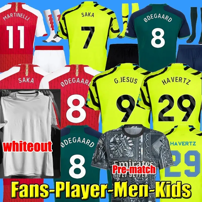 23 24 Saka G. Jesus Rice Soccer Jerseys Smith Rowe Fans PlayerバージョンGunners Martinelli Odegaard Thomas nketiah Tierney 2023ホームアウェイフットボールシャツ男性キットキット