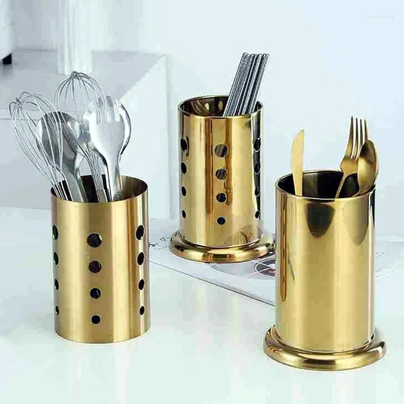 Kitchen Storage Stainless Steel Golden Chopstick Rack Cutlery Holder Tableware Organizer Household Spoon Container Accessories