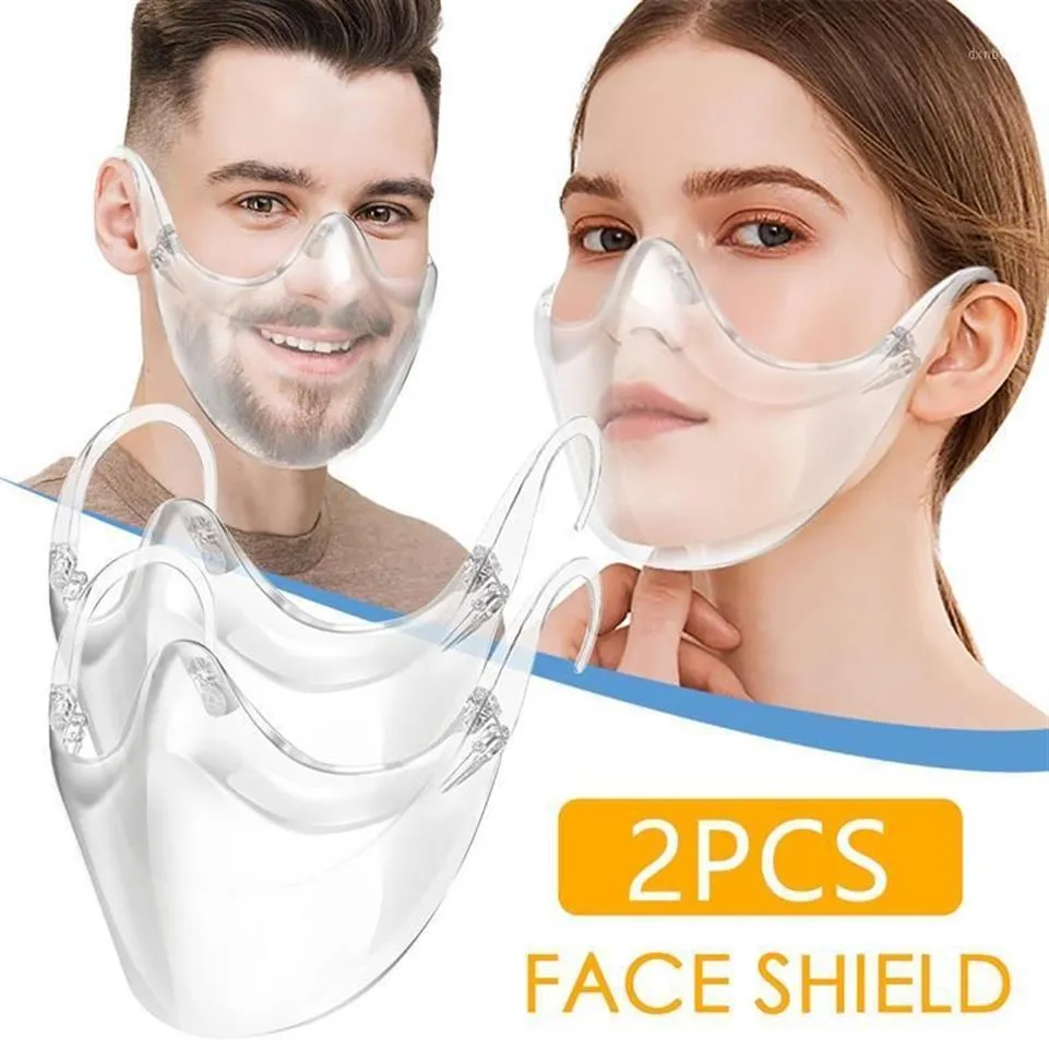 2pcs أقنعة واضحة قابلة لإعادة الاستخدام للوجه أزياء واضحة درع القناع المقاوم للغبار ماسك الفم الفم