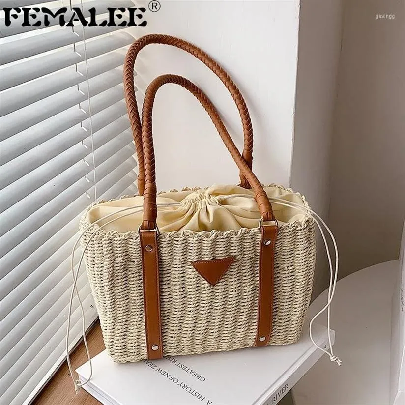 Borse a tracolla in paglia intrecciata borse da donna fatte a mano Borse da ascella in colore a contrasto 2022 Designer Summer Beach Travel Totes Women272q