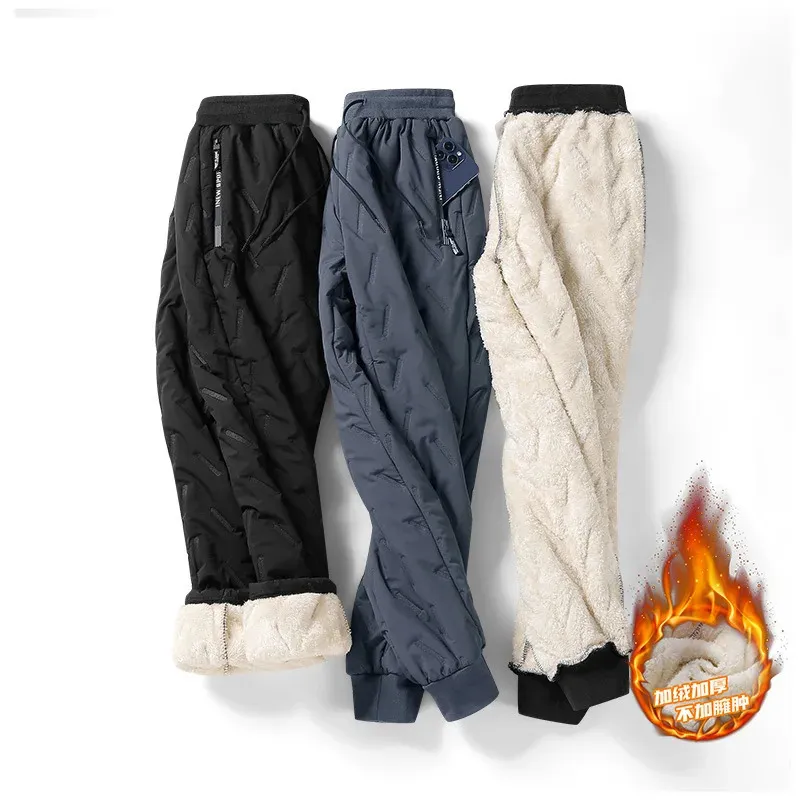 Zimowe kieszenie na suwaki zagęszczone polarowe dresowe menu men joggery czarne szara w dół bawełniane ciepłe spodnie męskie spodni termiczne 7xl 240123
