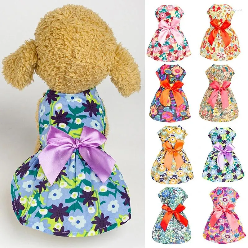 Одежда для собак, забавное платье для домашних животных с принтом чихуахуа-йорка, сетчатая праздничная одежда с бантом, летний костюм принцессы и кошки