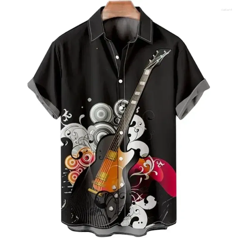 Camisas casuais masculinas camisa de música 3d instrumento musical impressão para homens moda manga curta tops camiseta havaiana de grandes dimensões