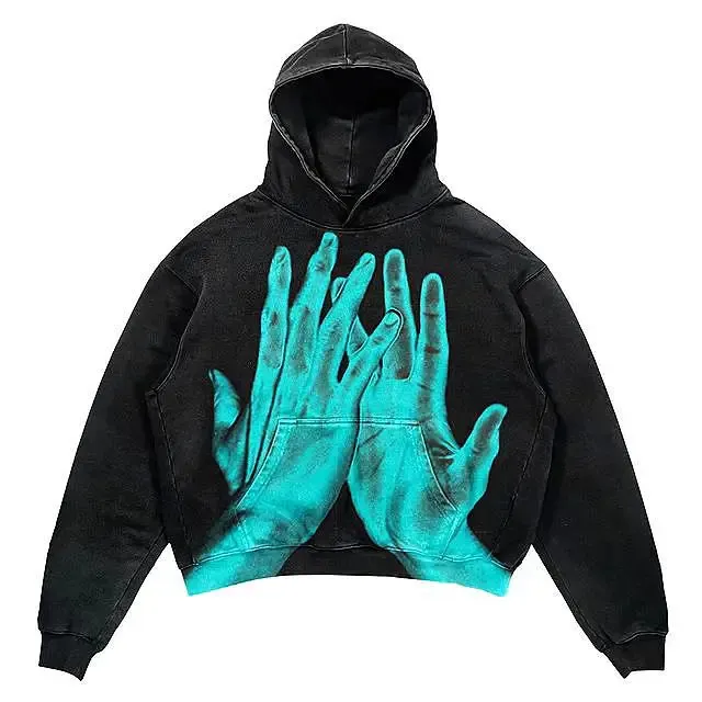 Oversized Palm Fancy Print Hoodie Men and Women Punk Y2K Street Loose Casual Gothic Retro Clothes Tops Hoodies 240131