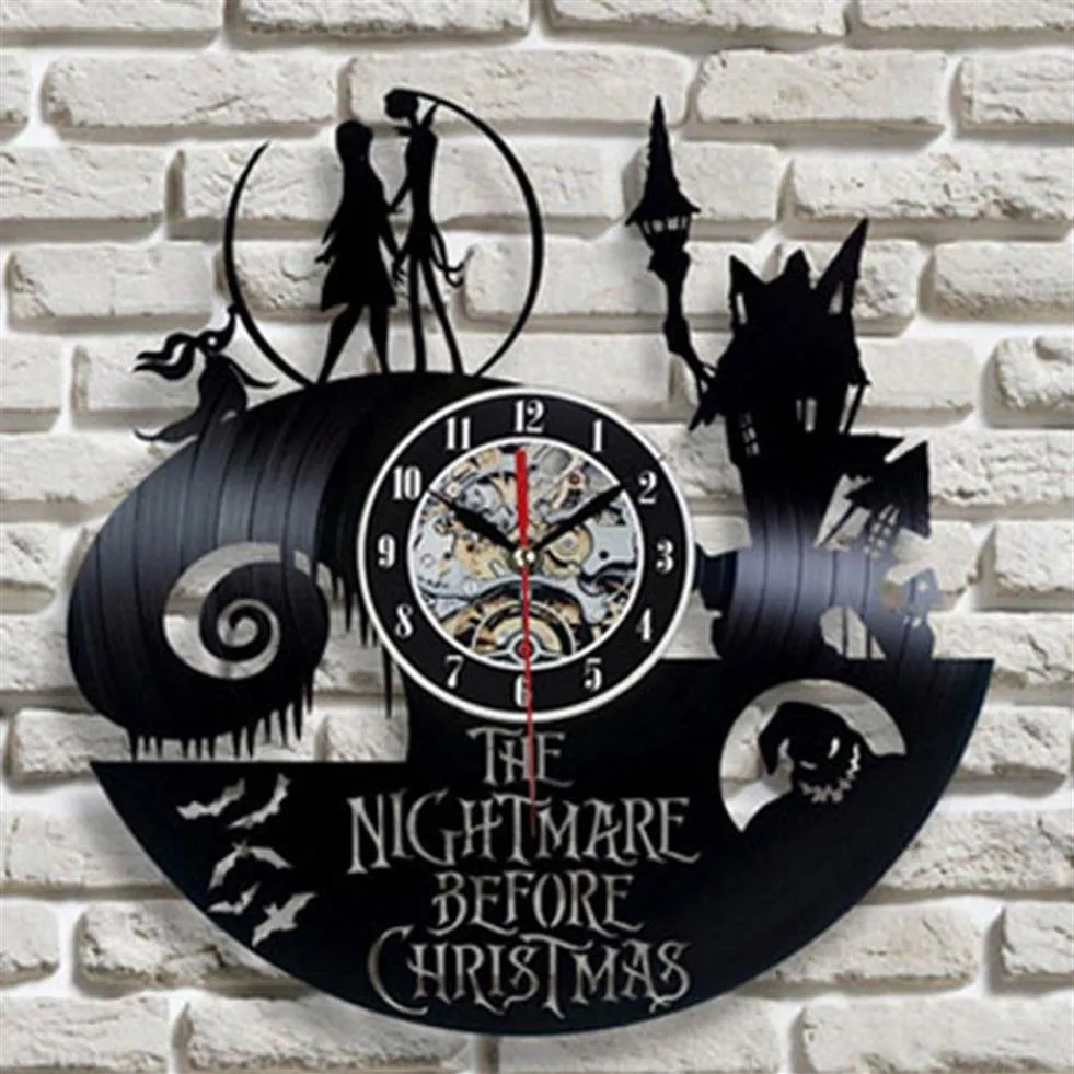 Disque vinyle horloge murale Design moderne salon décoration l'étrange Noël de monsieur Jack horloges suspendues montre murale décor à la maison Y272E