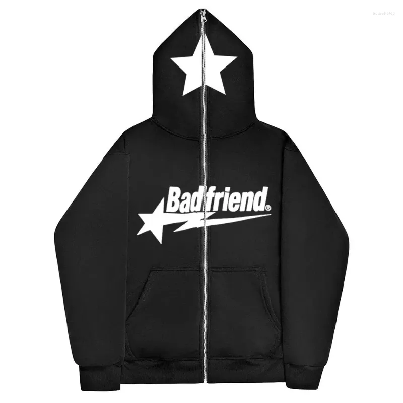 Kvinnors hoodies badfriend ins high street y2k unisex inre fleece hoodiessweatshirt fulll blixtlösa löst överdimensionerade herrar streetwear