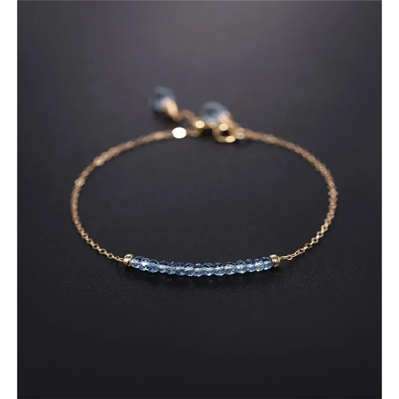 Bangles DAIMI Céu Azul Topázio Pulseira Feminina Gemas Genuínas Amarelo 14K Jóias de Injeção de Ouro