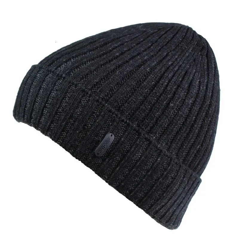 Connectyle clássico moda masculina quente inverno chapéus grosso costela malha cabo manguito gorro relógio com forro de lã crânio boné 240131