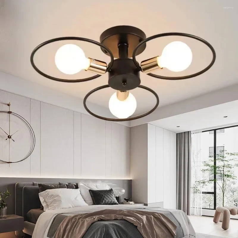 Ceiling Lights Nordic Pendant Iron Lamp Multiple Heads E27 Chandelier Black White Gold Color Lighting Fixture